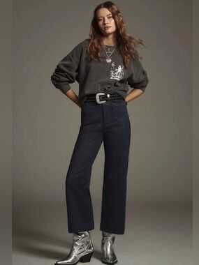 Sparkly MaEve Anthropologie Colette Glitter Wide Leg Crop Front Pocket Pants 20W